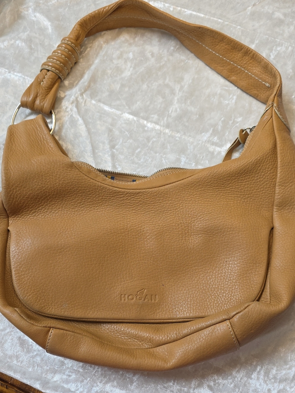 Hogan Vintage Cognac Tan Soft Leather Shoulder Bag